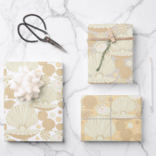 Stylish Beach Shell Pattern Beige and Cream Wrapping Paper Sheet