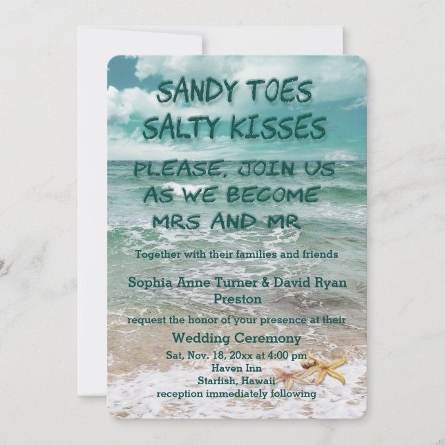 Stylish Beach Starfish Wedding Custom Invitations (Front)