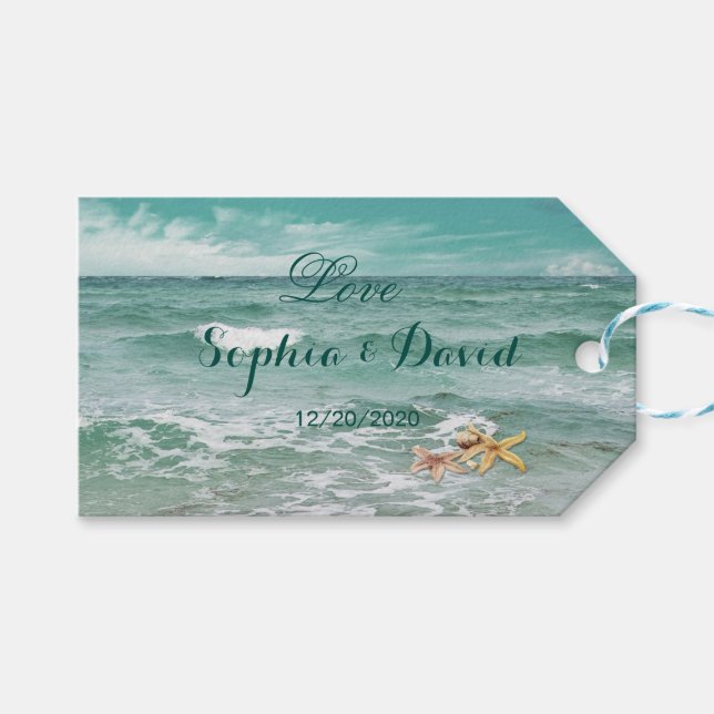 Stylish Beach Starfish Wedding Gifts Tag (Front (Horizontal))