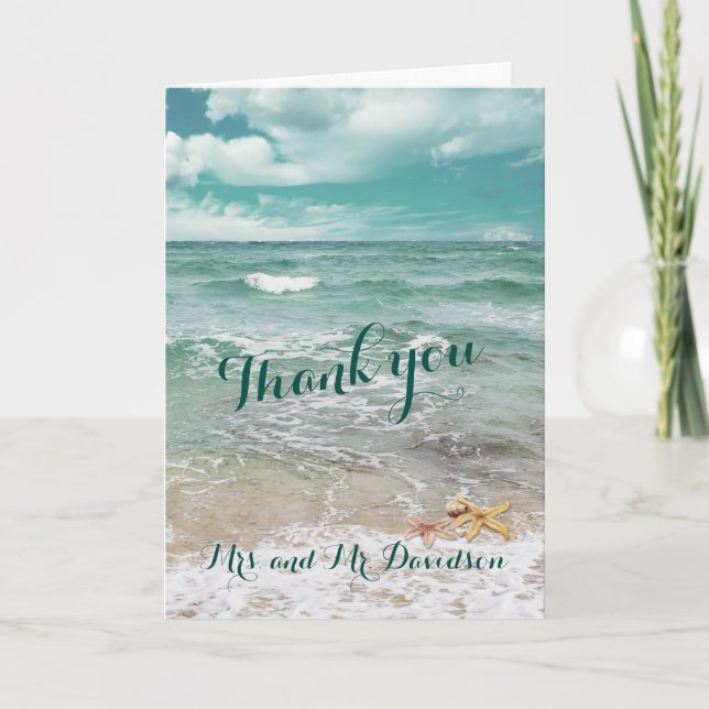 Stylish Beach Starfish Wedding THANK YOU (Front)