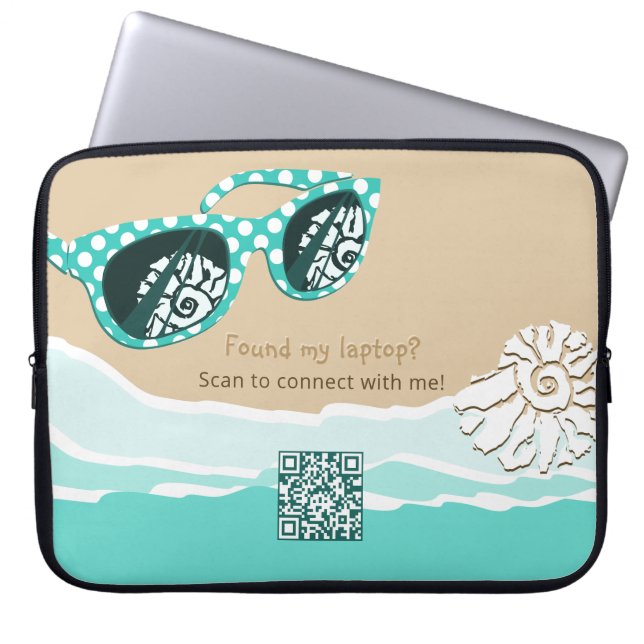 Stylish Beach Theme Smart Dynamic QR Code Laptop Sleeve (Front)