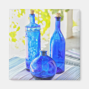 Stylish Beautiful 3 Blue Glass Bottles Magnet