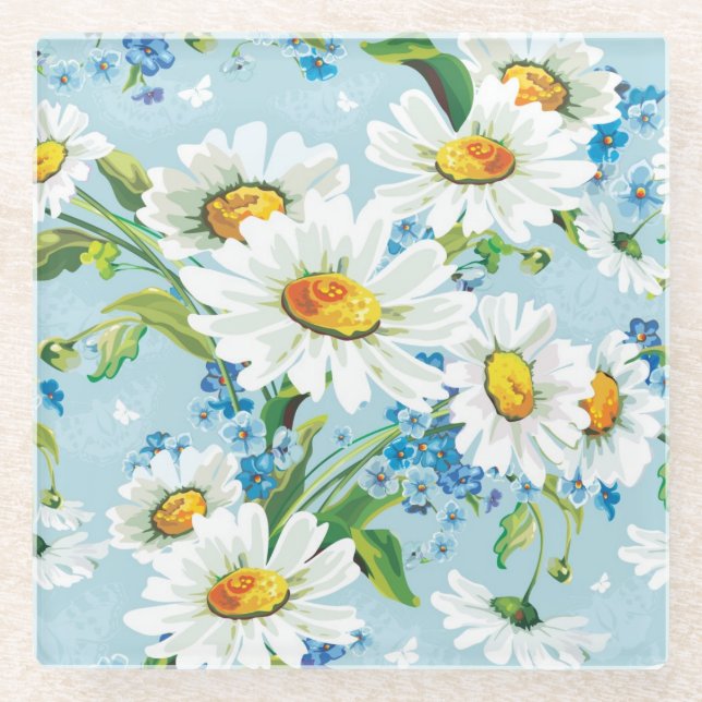 Stylish beautiful bright floral pattern 2 glass coaster (Front)