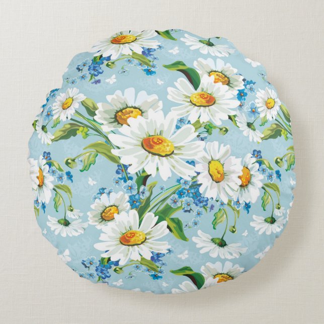 Stylish beautiful bright floral pattern 2 round cushion (Front)