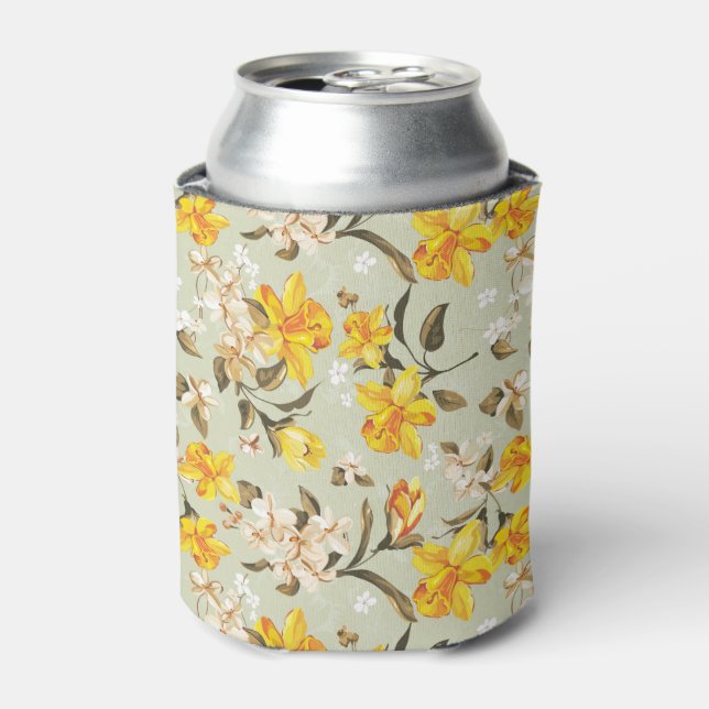 Stylish beautiful bright floral pattern can cooler (Can Front)