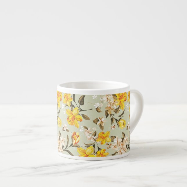 Stylish beautiful bright floral pattern espresso cup (Front Right)