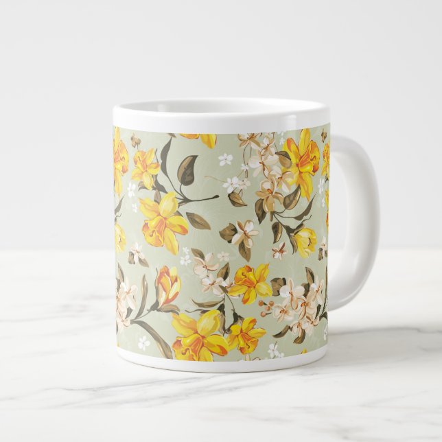 Stylish beautiful bright floral pattern large coffee mug (Front Right)