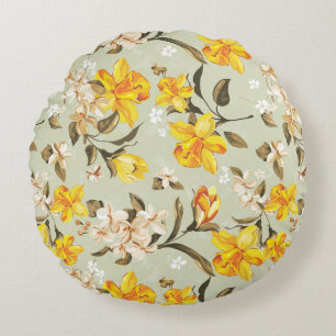 Stylish beautiful bright floral pattern round cushion