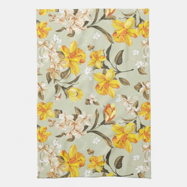Stylish beautiful bright floral pattern tea towel (Vertical)