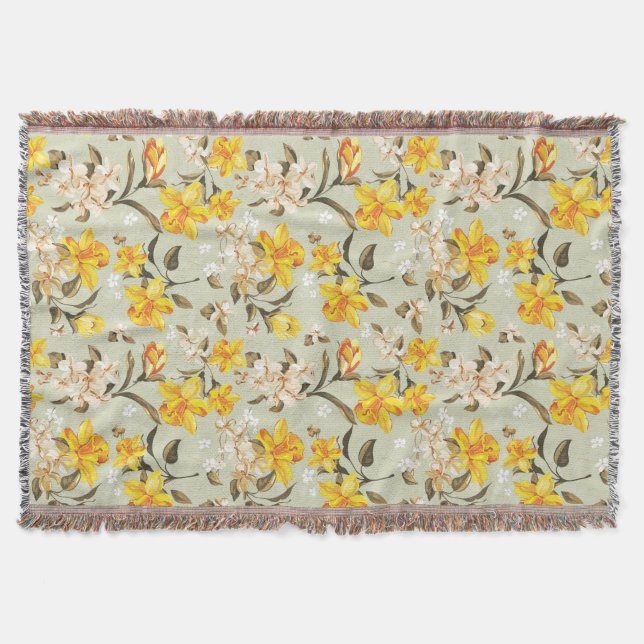 Stylish beautiful bright floral pattern throw blanket (Front)