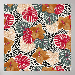 Stylish beautiful tropical forest print on leopard