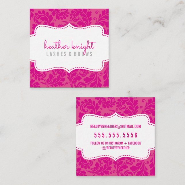 STYLISH BEAUTY classy flourish black bright pink Square Business Card (Front/Back)