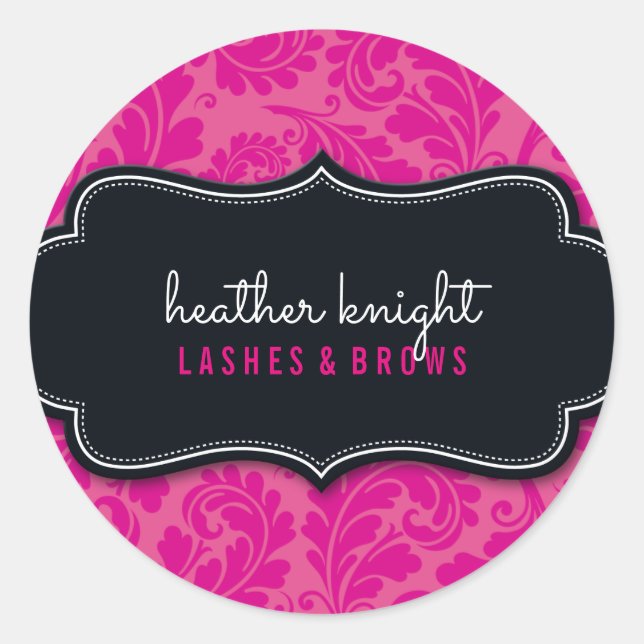 STYLISH BEAUTY classy flourish black magenta pink Classic Round Sticker (Front)