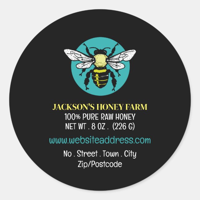 Stylish Bee Logo Beeyard, Honey Farm Product Label (Front)