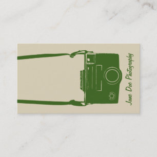Stylish Beige and Green Retro Film Camera Business Card