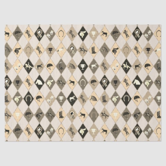 Stylish Beige Cream Equestrian Diamond Pattern Tissue Paper (Front)