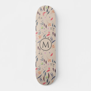 Stylish Beige Floral Watercolor MONOGRAM Skateboard