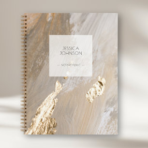 Stylish Beige Gold Watercolor Name Notary Public Notebook