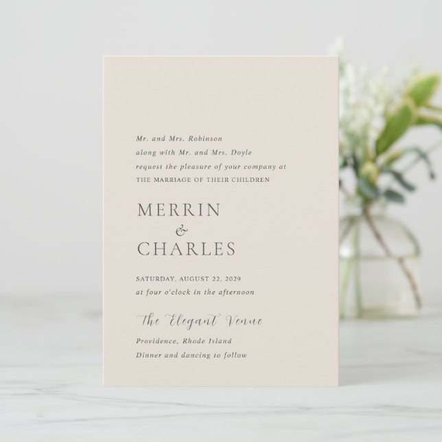 Stylish Beige Photo Modern Wedding Invitation (Standing Front)