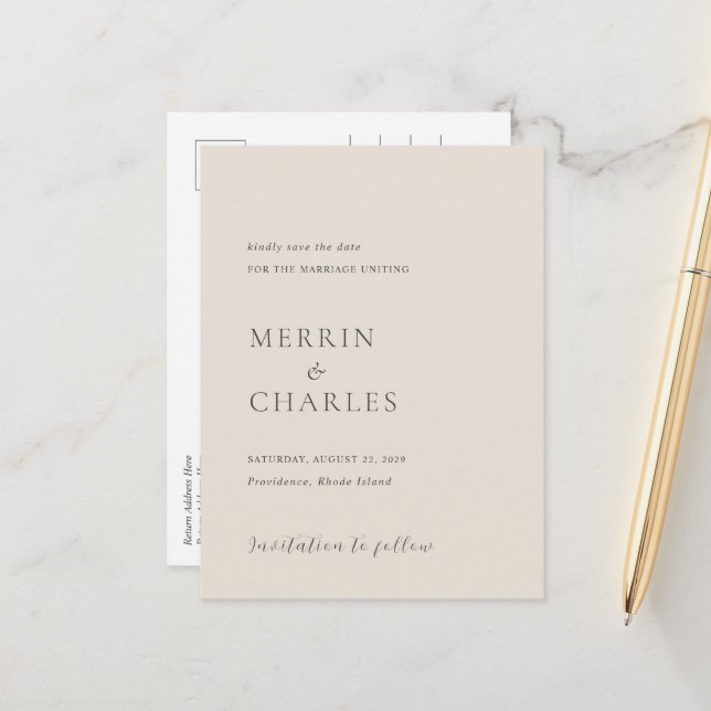 Stylish Beige Photo Modern Wedding Save the Date Announcement Postcard (Front/Back In Situ)