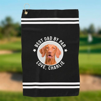 Stylish "Best Dad by Par" Custom Dog Photo & Name Golf Towel