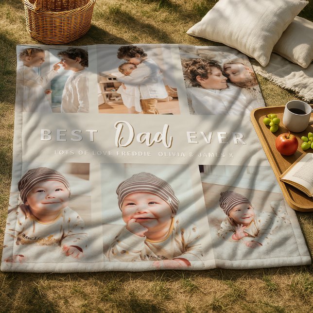 Stylish Best Dad Ever 6 Photo  Fleece Blanket (Creator Uploaded)