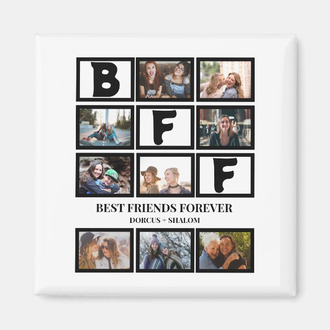 Stylish BFF Best Friends Forever 9 Photo Collage Magnet (Front)