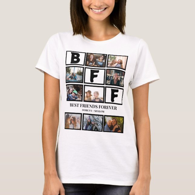 Stylish BFF Best Friends Forever 9 Photo Collage T-Shirt (Front)