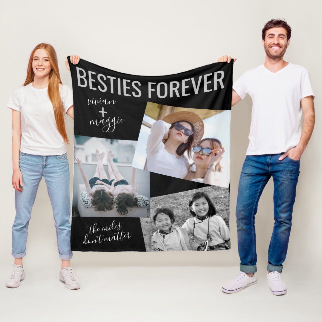 Stylish BFF Besties Photo Personalised Name Friend Fleece Blanket (In Situ)