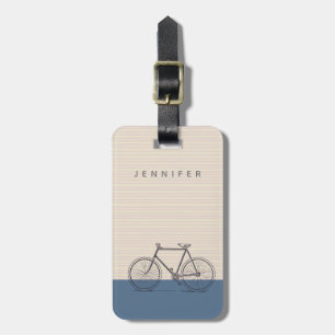 Stylish Bike Drawing Blush and Blue Personalised Luggage Tag