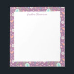 Stylish Birds Flowers Mauve Pattern Personalised Notepad<br><div class="desc">A pretty floral pattern of cute flowers in blue on a cute purple background,  personalised with your name.</div>