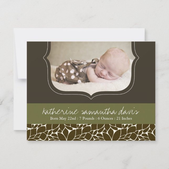 Stylish Birth Announcement Photo Card (Front)