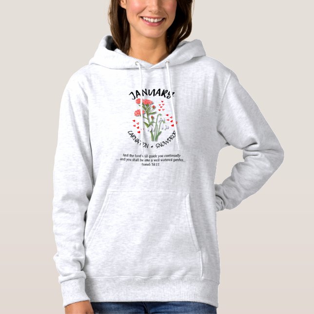 Stylish Birth Month Flower JANUARY Christian Hoodie (Front)