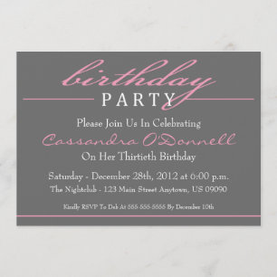 Stylish Birthday Party Invitations (Pink)