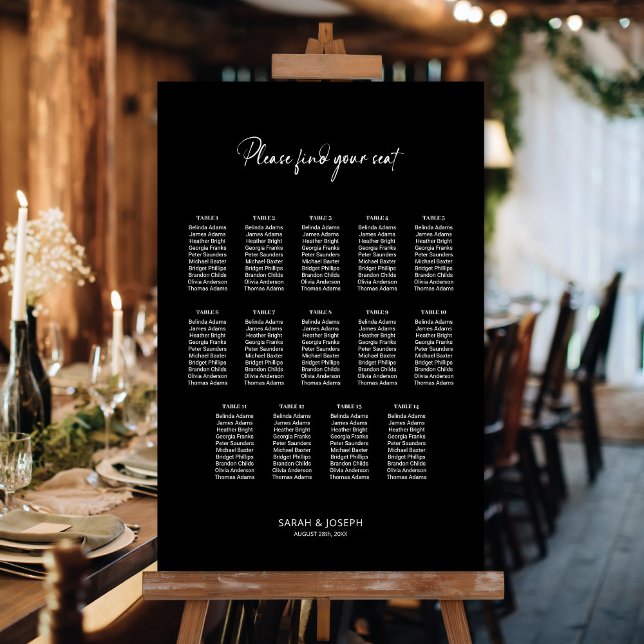 Stylish Black 14 Table Wedding Seating Chart (Creator Uploaded)