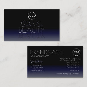 Stylish Black and Blue Chic Mirror Font with Logo Business Card