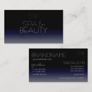 Stylish Black and Blue Mirror Font with Monogram Business Card