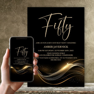 Stylish Black and Gold 50th Birthday Party Invitation