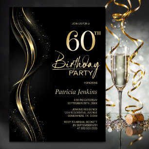 Stylish Black and Gold 60th Birthday Party Invitation
