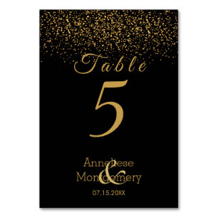 Stylish Black and Gold  Confetti - Table Number