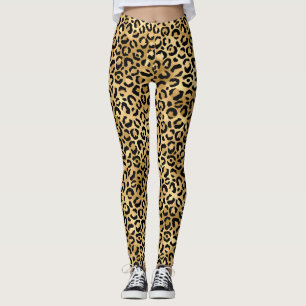 Stylish Black and Gold Foil Wild Leopard Spots Leggings