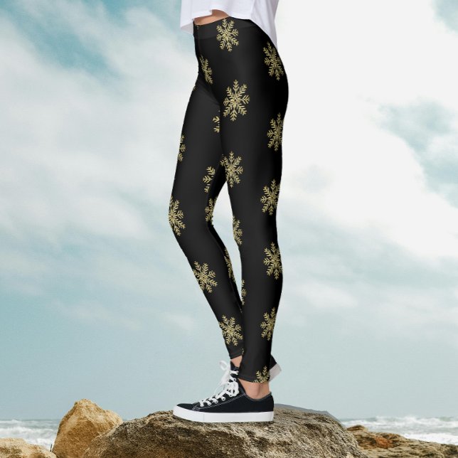 Stylish Black And Gold Glitter Snowflake Pattern Leggings (Creator Uploaded)