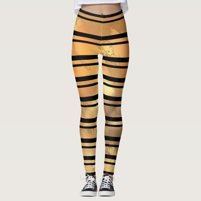 Stylish Black and gold glitter Stripes Leggings (Front)