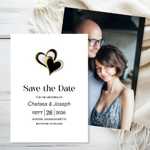 Stylish Black and Gold Love Hearts Save the Date