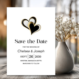 Stylish Black and Gold Love Hearts Save the Date