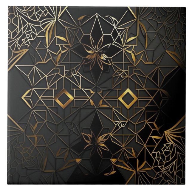 Stylish Black and Gold Mosaic Abstract Tile (Front)
