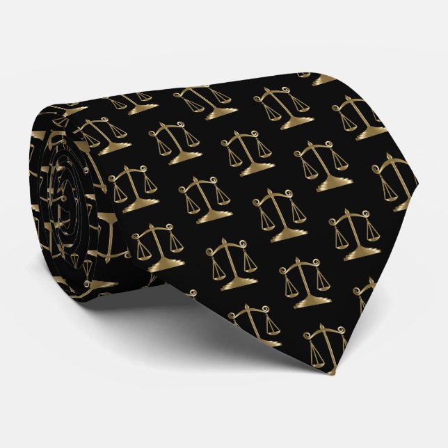 Stylish Black and Gold Scales - Lawyer Tie (Rolled)