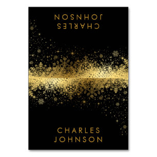 Stylish Black and Gold Snowflakes   Place Cards