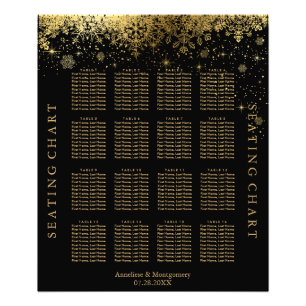 Stylish Black and Gold Snowflakes - Seating Chart Photo Print