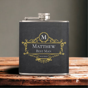 Stylish Black and Gold Vintage Best Man Hip Flask